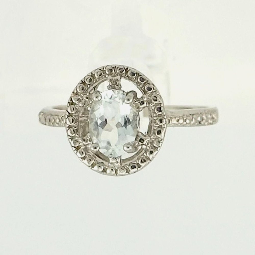 Lovely Floating Halo Oval Aquamarine Gemstone Ring with Diamond Accent - .925